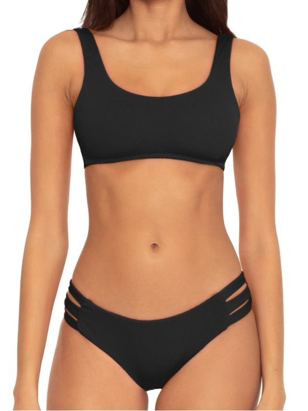 Black Ribbed Strappy Bikini Set
